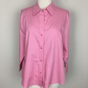 Talbots Rose Pink Cotton Button Front Vintage Top Lg